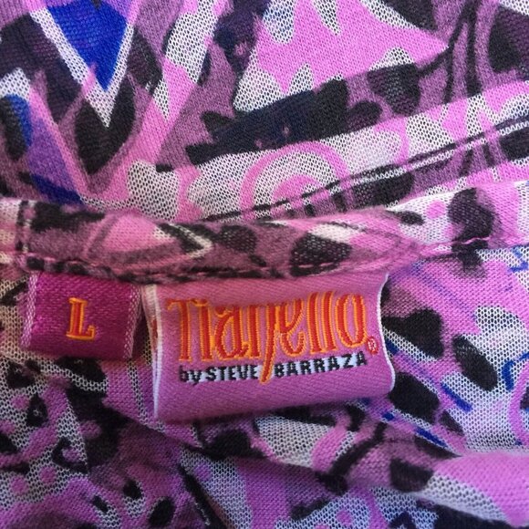 Tianello Women 3/4 Sleeve Tunic Top Large Lightweight Hanky Hem Geometric Purple - Picture 3 of 9